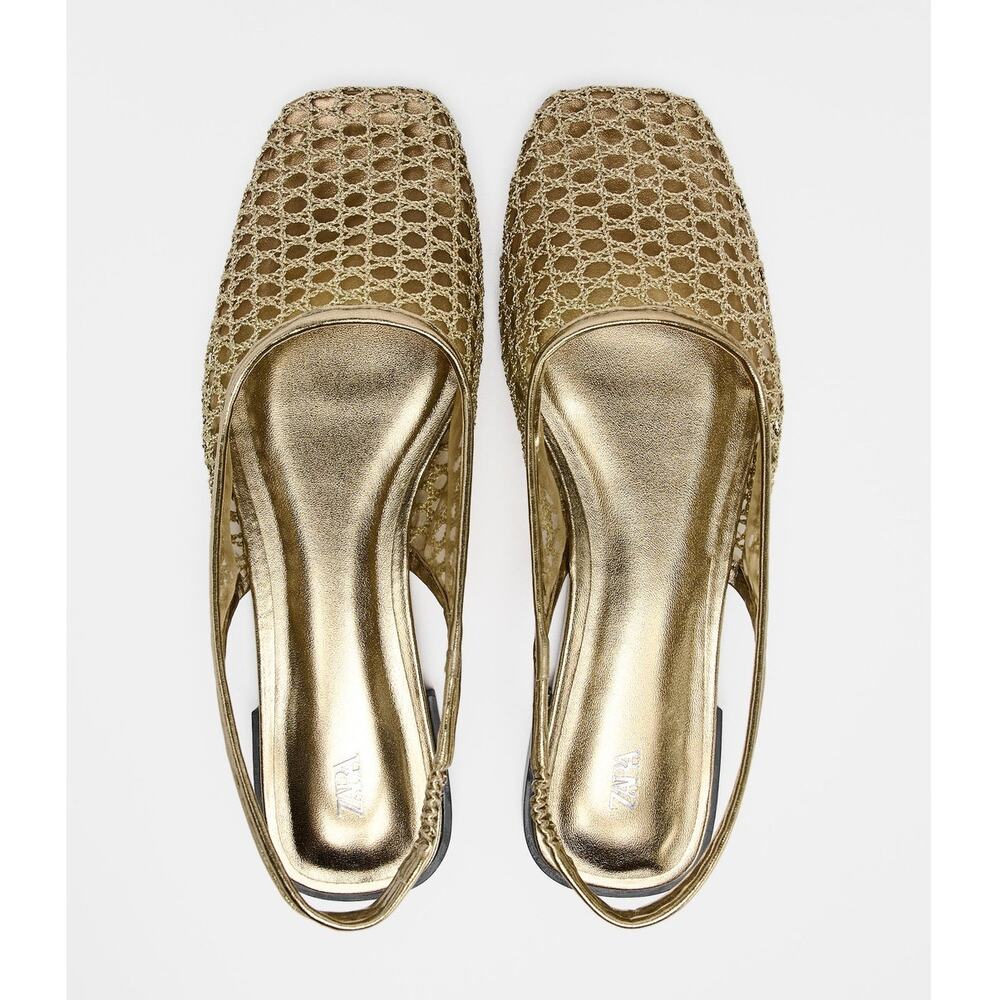 LAST ONE!!! ZARA Metallic Braided Slingback Flats Gold NWT Ballerina US 7.5 - Picture 7 of 16
